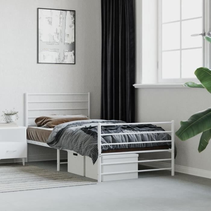 Cadre de lit - FAFEICY - 90x190 cm - Métal blanc - Design classique - 1 place