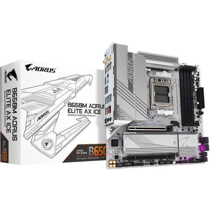 Carte mère – GIGABYTE – B650M AORUS ELITE AX ICE – Micro ATX – Wi-Fi 6E – DDR5 jusquà 8000 MHz