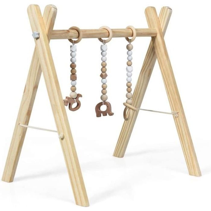Goplus Portique D Eveil Bebe Pliable En Bois Avec 3 Anneaux De Tirage De Jeu Arche D Eveil Pour Bebes Plus De 3 Mois Naturel Cdiscount Puericulture Eveil Bebe