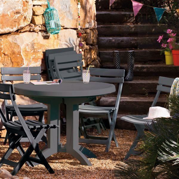 Table Ronde De Jardin Vega Grosfillex Anthracite Achat Vente