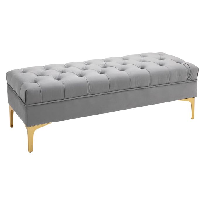 Banquette capitonnée - HOMCOM - bout de lit classique chic velours piètement métal doré - bois - 118x45x42cm - gris clair