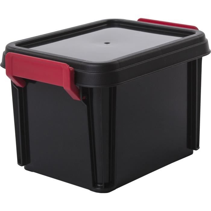 IRIS OHYAMA Lot de 4 boîtes de rangement empilables avec couvercle - Multi Box - MBX-2 - Noir, rouge et transparent - 2 L