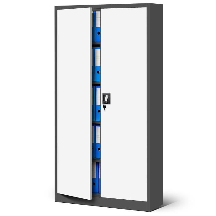 Armoire de Bureau Métallique C001H Verrouillable 4 étagères revêtement en poudre 195 cm x 90 cm x 40 cm Anthracite-Blanc