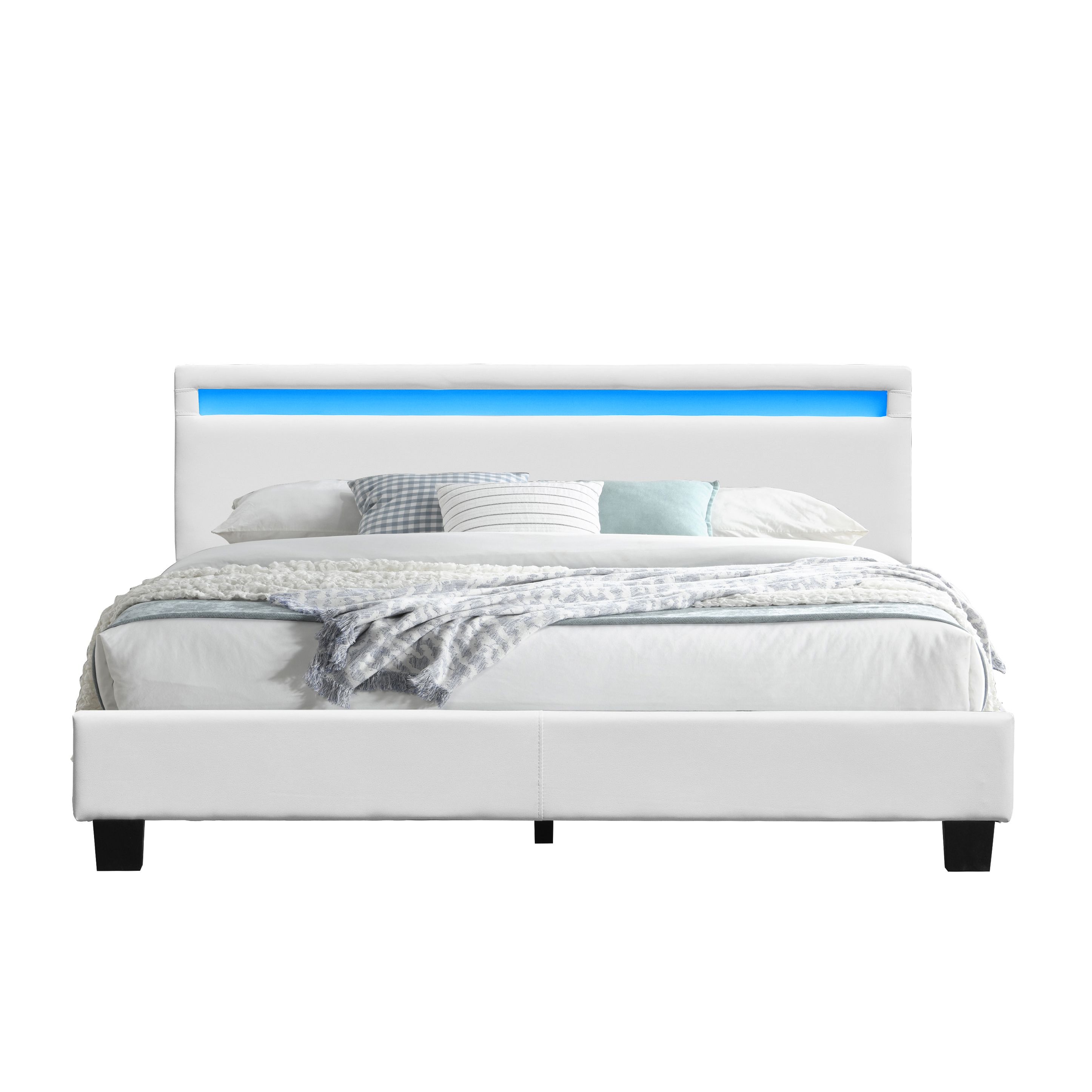 Lit 160x200 - angel - Blanc - Sommier inclus - Tête de lit avec éclairage LED - Design contemporain