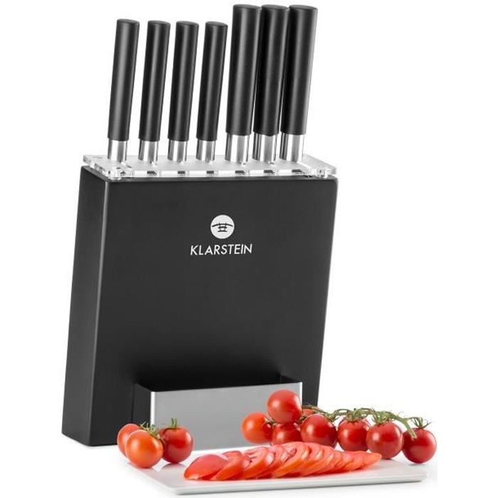 Couteau de cuisine - Klarstein Kitano - Set 8 pièces - Bloc couteaux - lames de précision - Set couteau cuisine - Design japonais