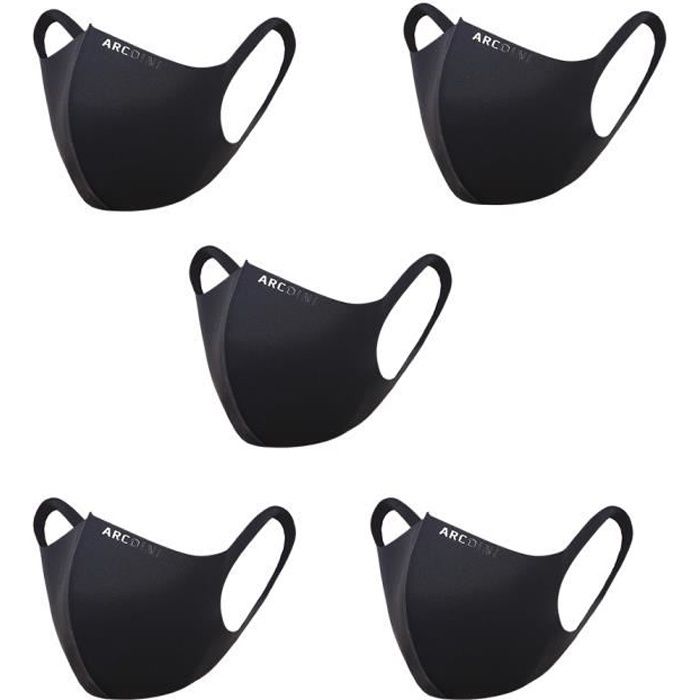 5pcs Masque En Soie Glacee Anti Poussiere Exterieure Masque De Mode Reutilisable Et Lavable Unisex Noir