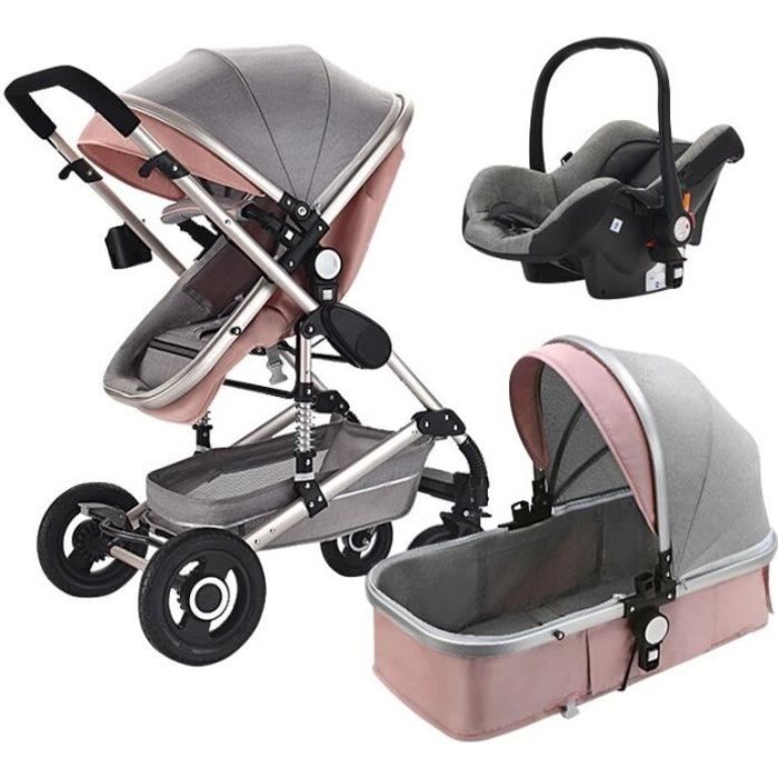 Poussette Bébé Combinée Trio Pack 3 en 1 Rose Chassis Haut a Absorption de  Chocs Pliable Siege Auto Réversible Roues Increvables - Cdiscount  Puériculture & Eveil bébé