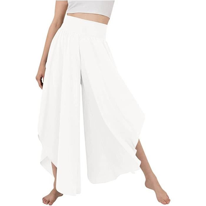 Pantalon Fluide Femme Été Uxxnjfg - Pantalon Lin Léger Taille Haute Yoga Pilates Corsaire Chic Élégant