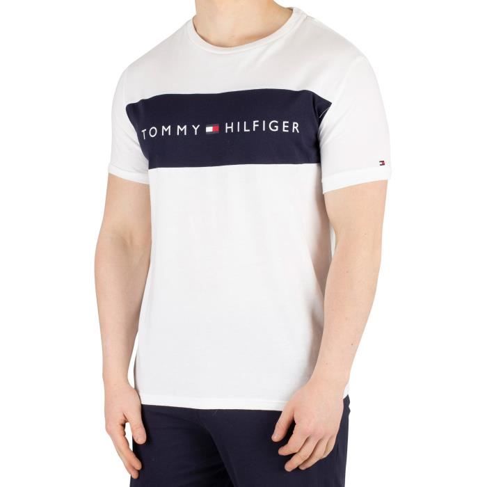 Tommy Hilfiger Homme T shirt avec logo drapeau Blanc Blanc