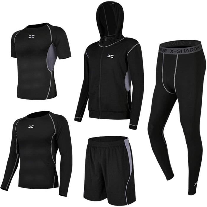 Ensemble de Vêtement Sport Homme - Fitness Running - Noir - Respirant -  Manches Courtes Noir - Cdiscount Sport