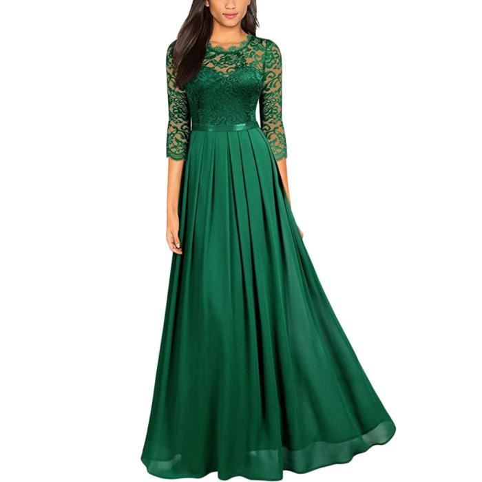 Robes de Soir e Femme Longue Manches 3 4 en Dentelle Taille Empire