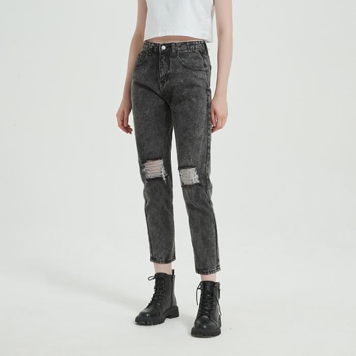 Jean gris online déchiré femme