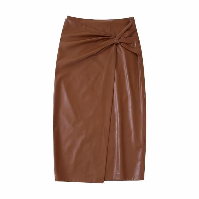 Jupe plissee en faux cuir marron Leather Skirt Blanc Cdiscount Pret a Porter