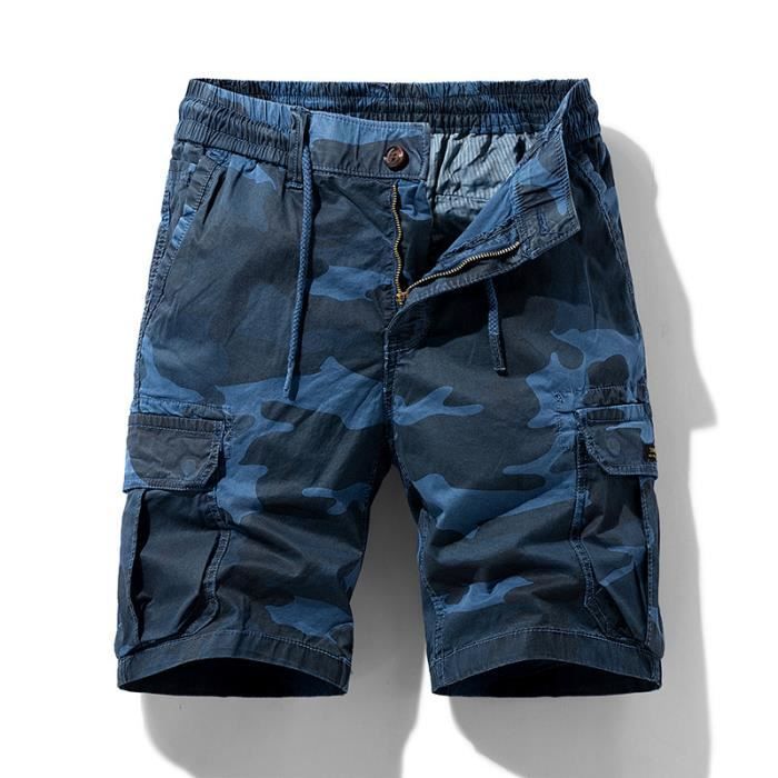 Bermuda Homme Multi-poche Cargo Shorts Homme 100% Coton Été Avec Cordon