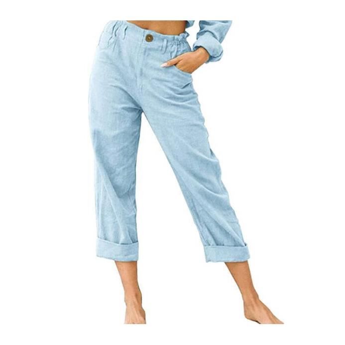 Pantalon 7/8 Femme En Lin Et Coton - Taille élastique Avec Cordon, Coupe Décontractée - Tailles S à XXL - 5