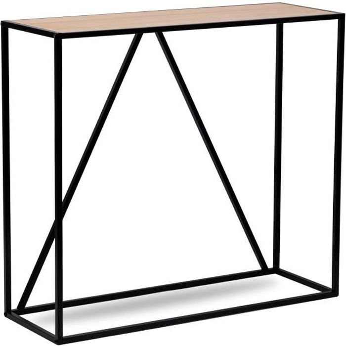 Nordlys - Table Console Design Industriel Moderne en Metal Bois Noir 90 x 30 x 80 (cm)