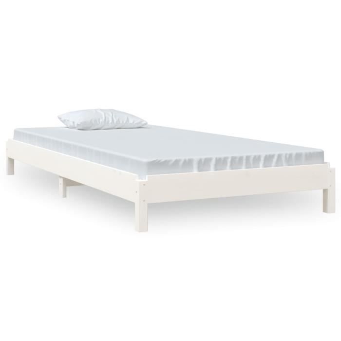 cadre de lit - omabeta - lit empilable blanc 90x190 cm - bois massif - sommier à lattes