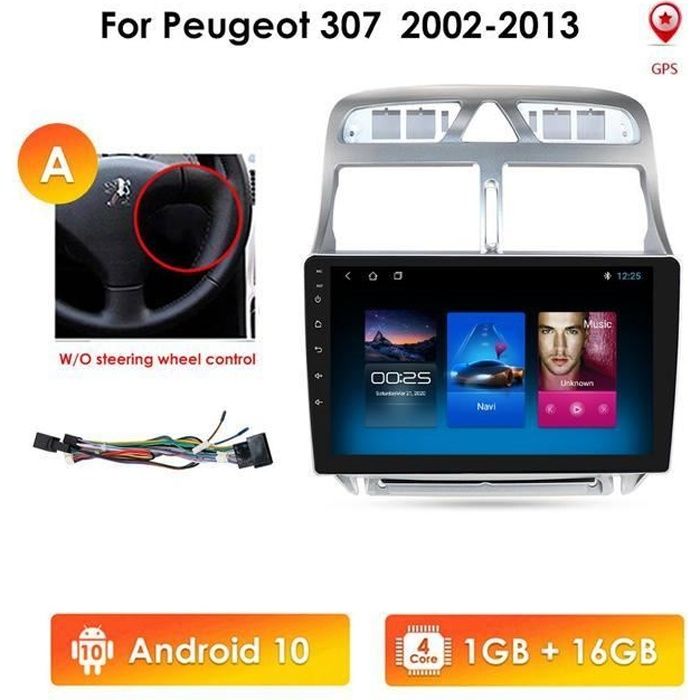 1G + 16G 2din Android 10 lecteur multimédia de voiture stéréo pour Peugeot 307 307CC 307SW 2002-2013 autoradio GPS Navigation WiFi