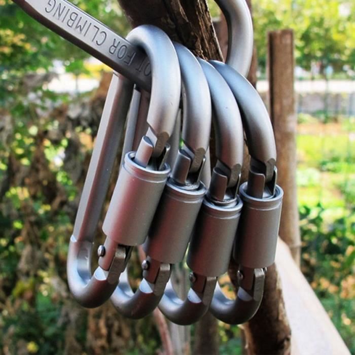 Lot de 6 mousquetons à anneau en D verrouillable en aluminium pour camping, voyage, pêche, randonnée