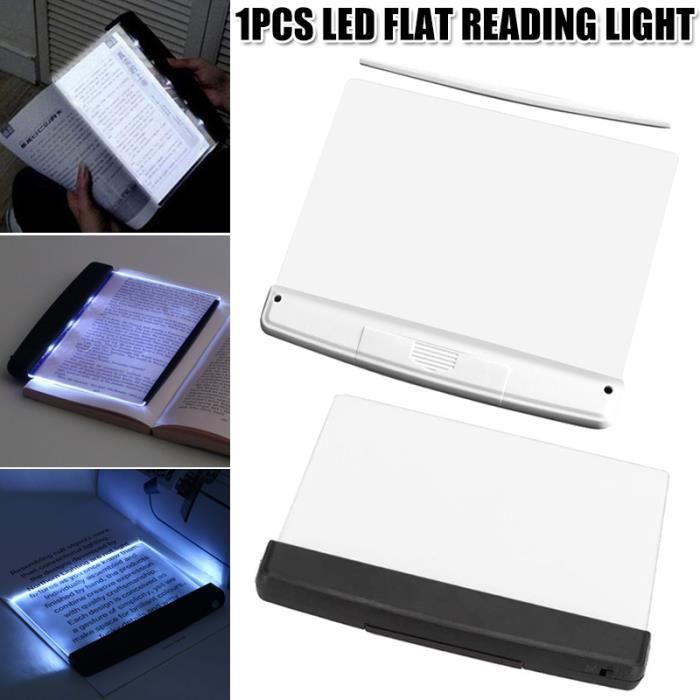 Lampe de livre plate pour lire au lit la nuit, LED transparente