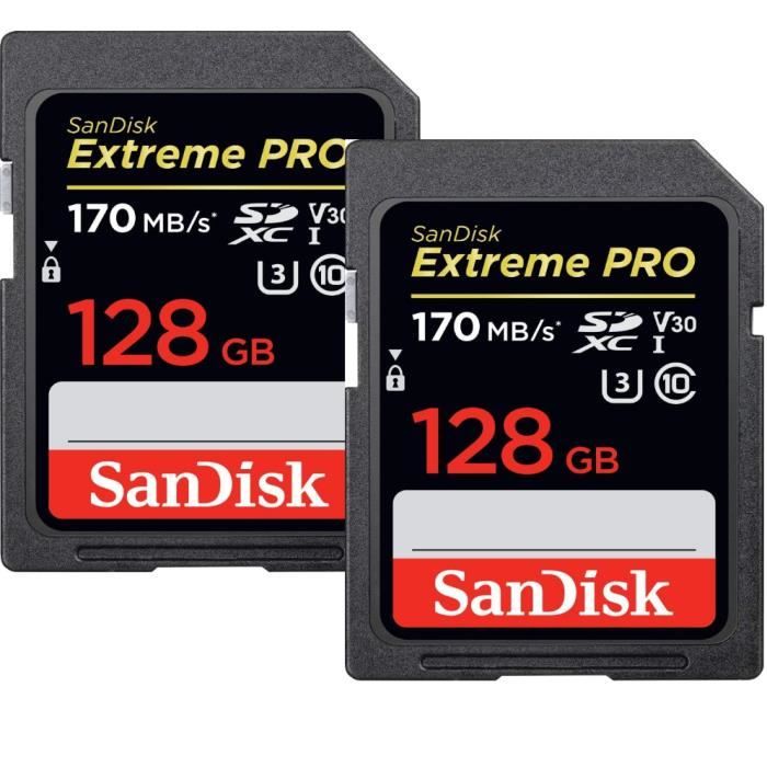 Paquet De Deux Carte mémoire SDXC SanDisk Extreme PRO jusqu'à 170 Mo/ UHS I Classe 10 U3 V30 2PCSPACK - vue 2