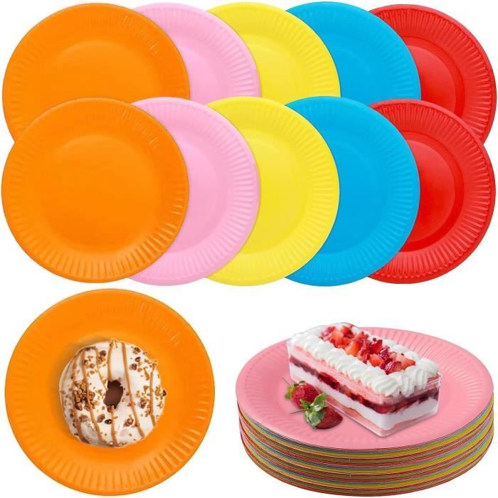 Assiettes En Papier Biodégradables ENAIAH - Lot De 60, 6 Couleurs, 18 Cm, Pour Fêtes Et Pique-Niques