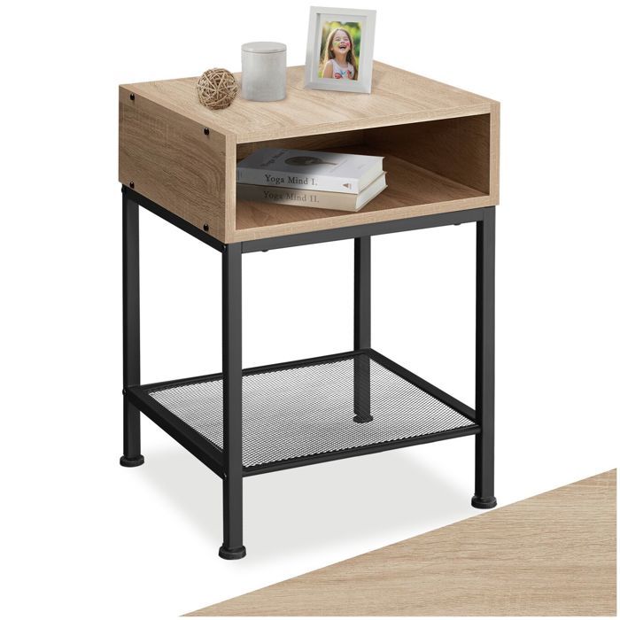 Table de chevet - TECTAKE - Chevet HARLOW avec compartiment ouvert et étagère en grille 40 5 x 40 5 x 52 5 cm - Bois clair Table de chevet - TECTAKE - Chevet HARLOW avec compartiment ouvert et étagère en grille 40 5 x 40 5 x 52 5 cm - Bois clair