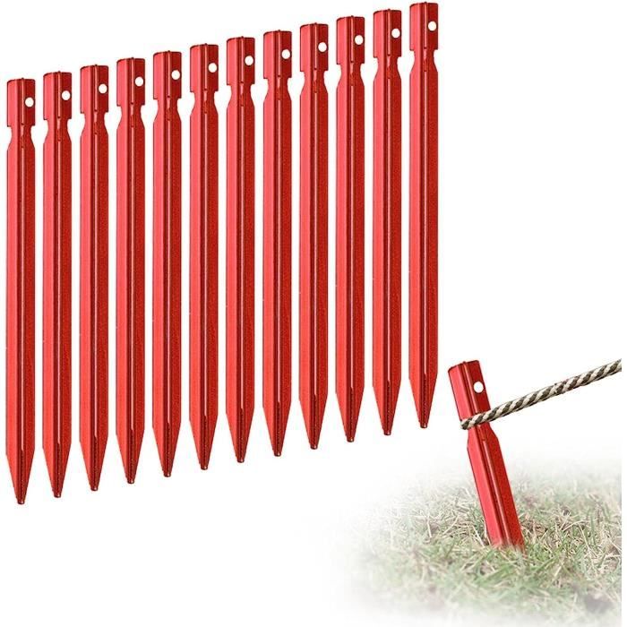 Lot De 10 Piquets De Tente En Aluminium – Pour Camping, Sol Dur, Forme Carrée, Crochet (Rouge)