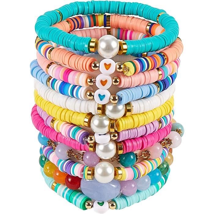 Bracelet artisanal en perles d'argile émaillée bleu clair - Simbi