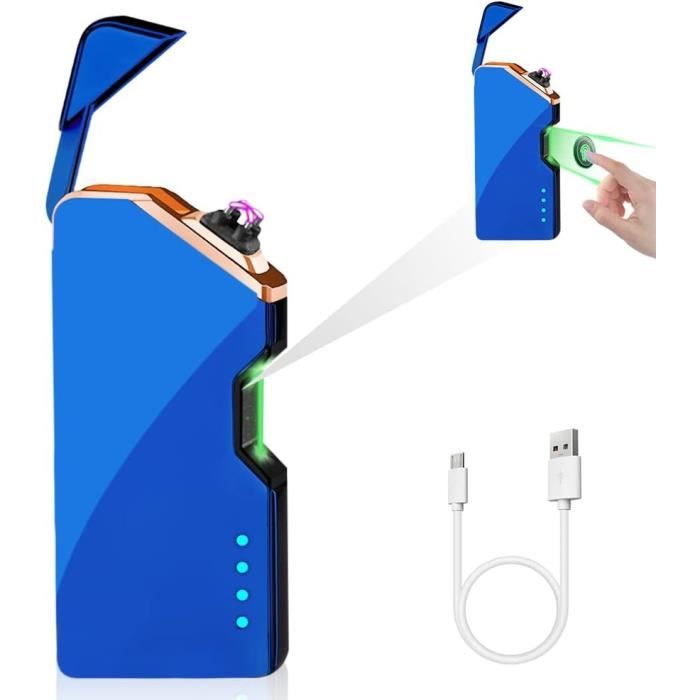 LcFun Briquet électrique, rechargeable par USB C, avec indicateur de batterie et lampe de poche, étanche, coupe-vent, pour la randonnée, le camping, kit de survie