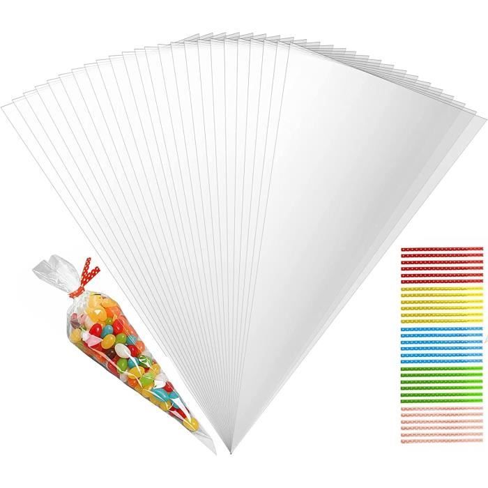 100 Sachets Transparents Pour Bonbons Et Biscuits - Avec étiquettes Kraft Et Ficelle - Idéal Anniversaire, Mariage, Noël