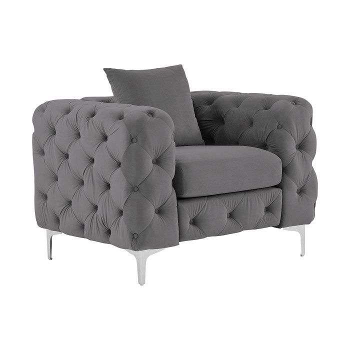 Fauteuil chesterfield en velours anthracite EDWINA