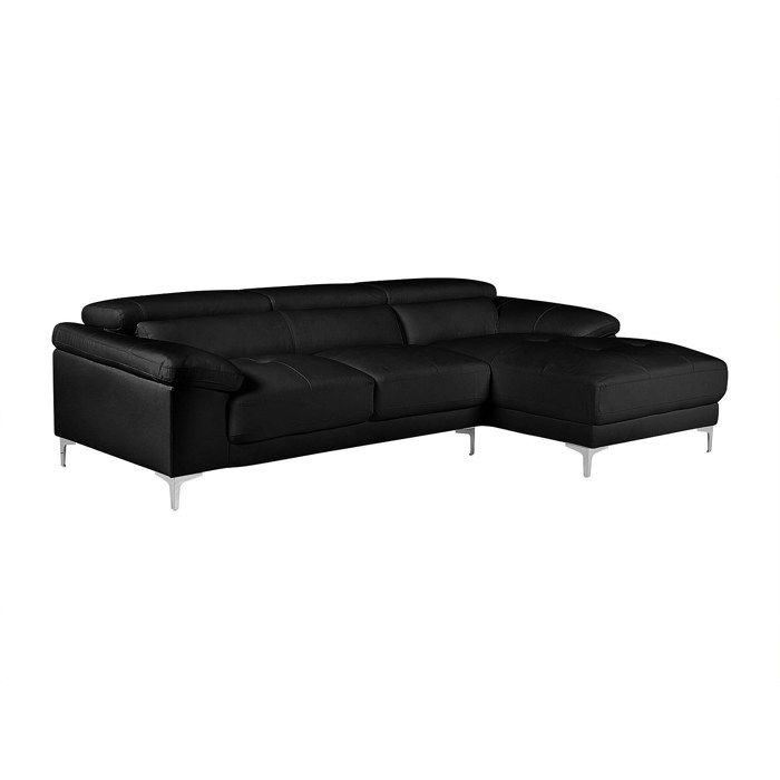 Canapé dangle en cuir SOLANGE - Noir - Angle droit