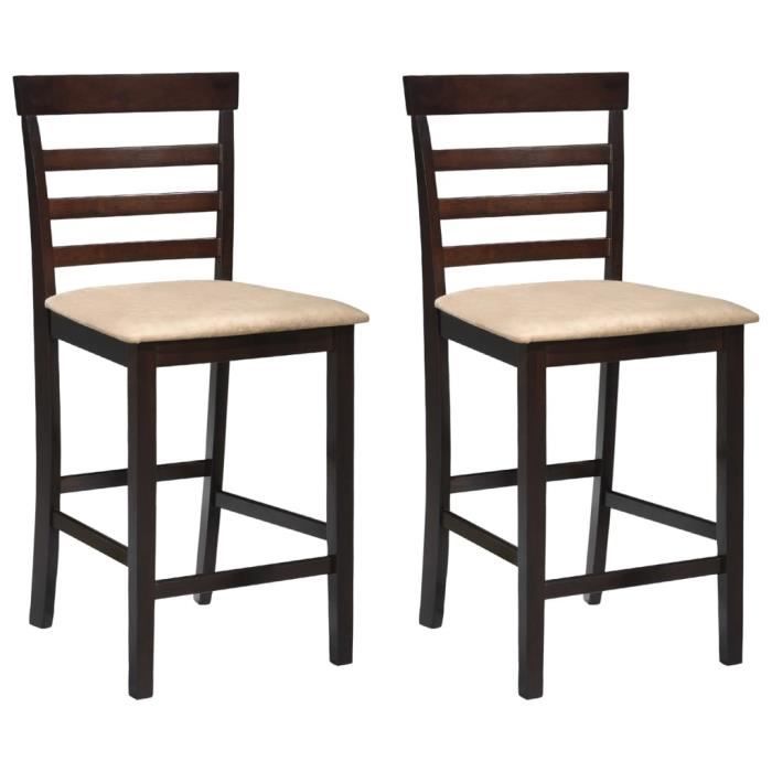 chaises de bar - vidaxl - marron tissu - lot de 2 - campagne - cuisine - bois massif - intérieur