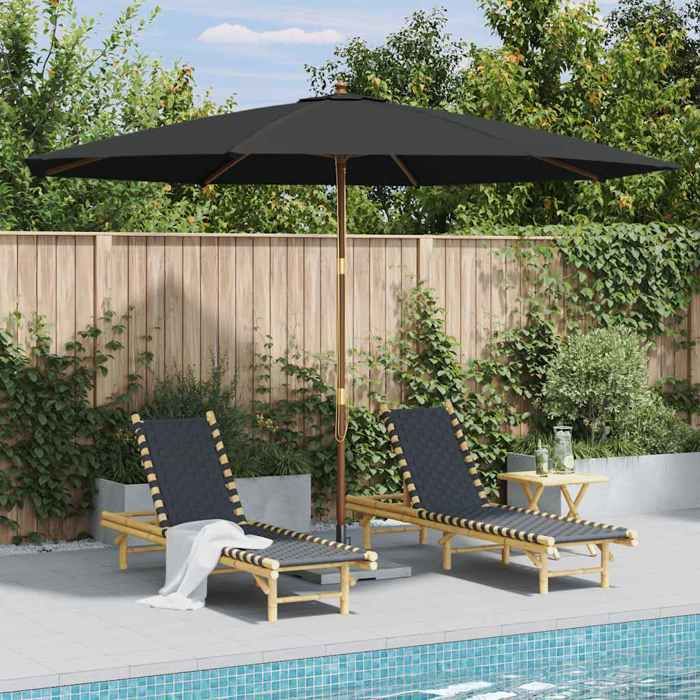 vidaXL Parasol dExtérieur avec Mât en Bois Pare-soleil de Patio Abri de Soleil Parasol de Plage Jardin Terrasse Balcon 44529