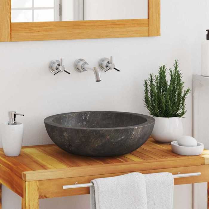 Lavabo en Marbre Gris Ø40x12 cm - VIDAXL - Fait à la main - A poser