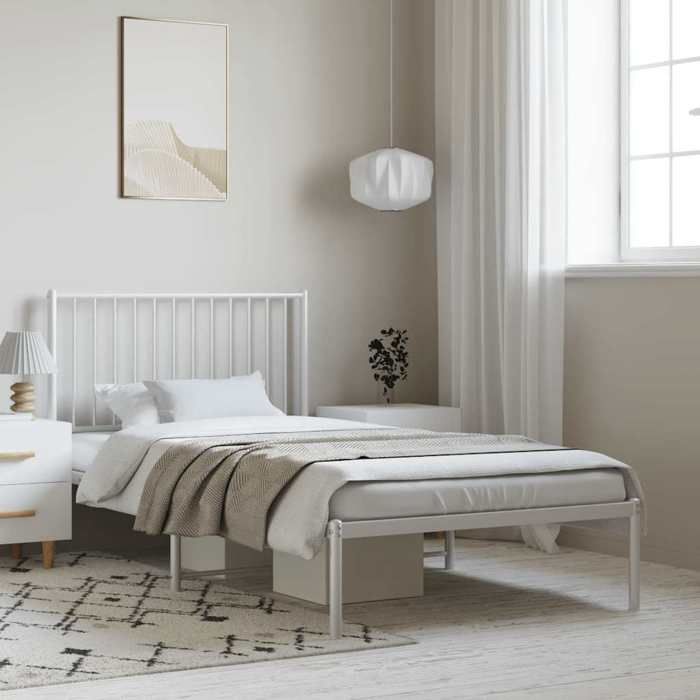 vidaXL Cadre de lit métal avec tête de lit blanc 100x200 cm 350926