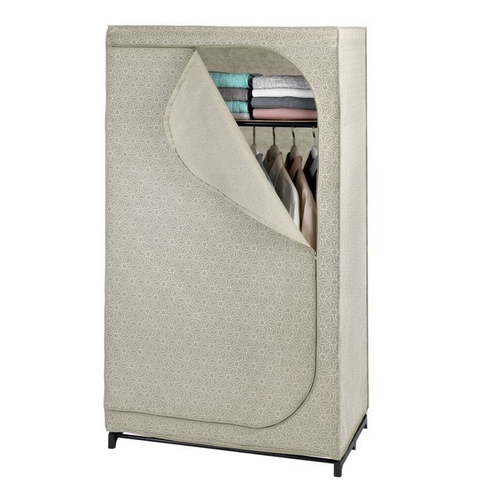 armoire penderie tissu balance - wenko - l. 90 x h. 160 cm - taupe - mat - contemporain