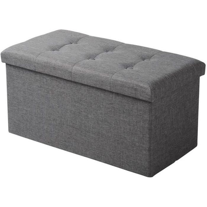 WOLTU Lot De 2 Tabouret Pouf Coffre De Rangement Pliable En Lin, Charge