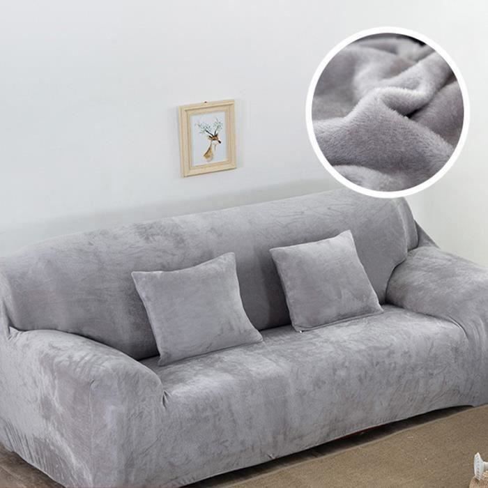Housse de Canapé 3 Places - YYV - Velours - Gris clair - 190-230 cm - Déhoussable