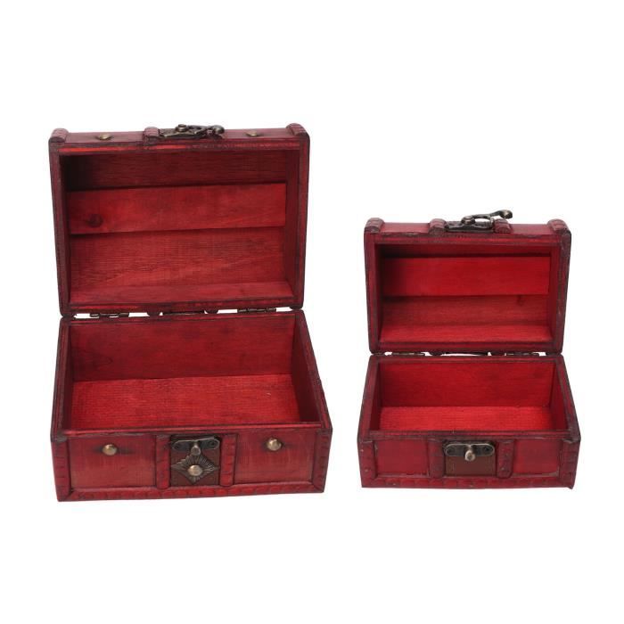 Boîte à bijoux - ZJCHAO - Coffre au trésor en bois rouge - Style rétro