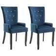 Vintage Chaise de cuisine - Chaise de salle à manger et accoudoirs 2 pcs Bleu foncé Velours - Fauteuil de Relaxation - Moderne ®IQZH-1