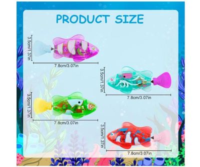 Lot De 4 Poissons Robot Bain – 8 X 3,5 Cm – Nageoire Mobile – LED Clignotante – Capteur D’eau – Jouet Piscine – Dès 3 Ans