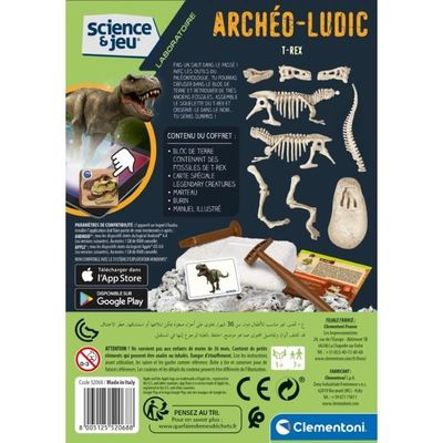 Clementoni Archéo Ludic – Coffret T-Rex & Tricératops – Squelettes Phosphorescents, Marteau, Burin, Appli Réalité Augmentée, Dès 7 Ans