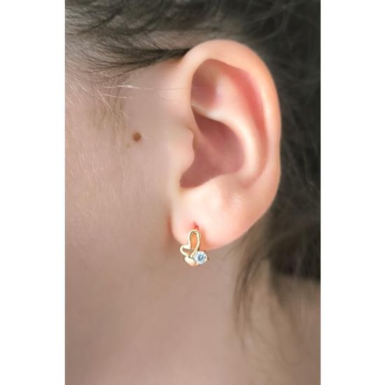 Boucles D'oreilles Créoles Cœur En Cristal - Plaqué Or Jaune - Pour Femme Et Enfant