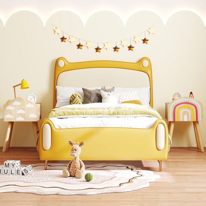 Lot De 2 Tables De Chevet Enfant - Motifs Arc-en-ciel Et Nuages, Bois Massif, 34x30x54 Cm, Avec Rangement - 4