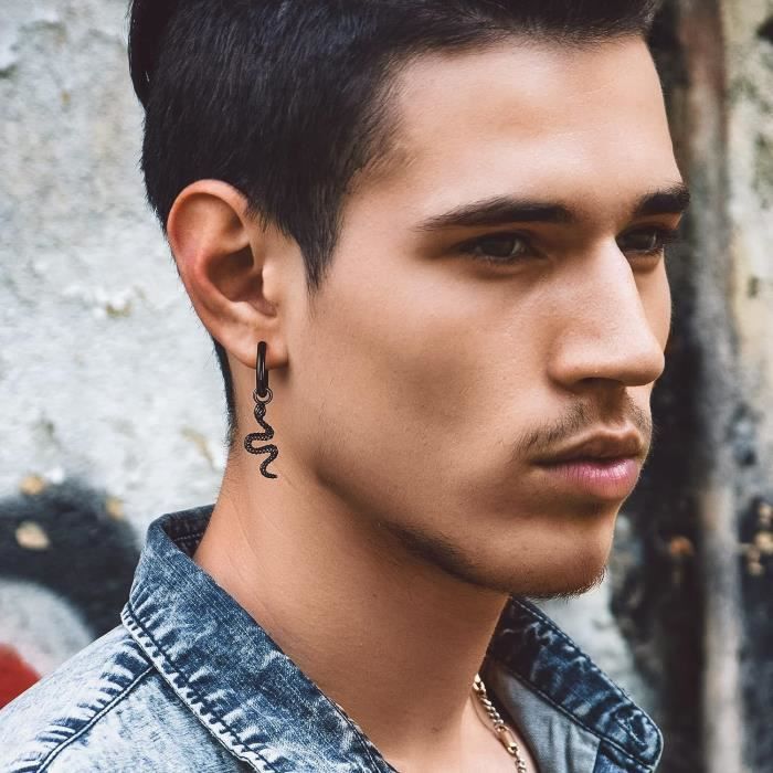 12 Paires De Boucles D'oreilles Pour Homme - Style Noir Et Argent, Piercing Cartilage, Design Unisexe Moderne - 5