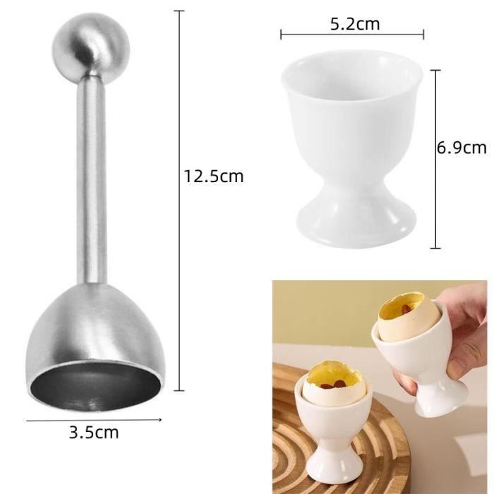 Lot De 6 Coquetiers En Porcelaine Blanche - Avec Ouvre-œuf En Inox, Empilables, Pour Petit-déjeuner