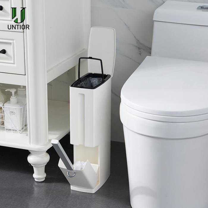 Acheter Poubelle étroite de toilette, ensemble de brosses, seau à déchets  pour salle de bain, gris