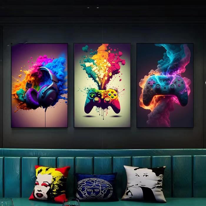 Wall Art Canvas Gamer Controller Gaming Art Posters And Prints E-sports  Room Decor Gift 21x30cmx3 sans cadre - Cdiscount Maison
